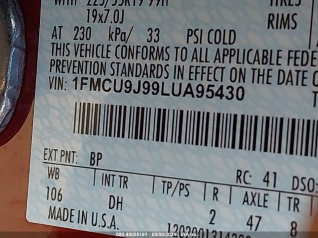 Photo 8 VIN: 1FMCU9J99LUA95430 - FORD ESCAPE 