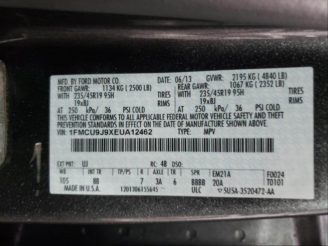 Photo 9 VIN: 1FMCU9J9XEUA12462 - FORD ESCAPE TIT 