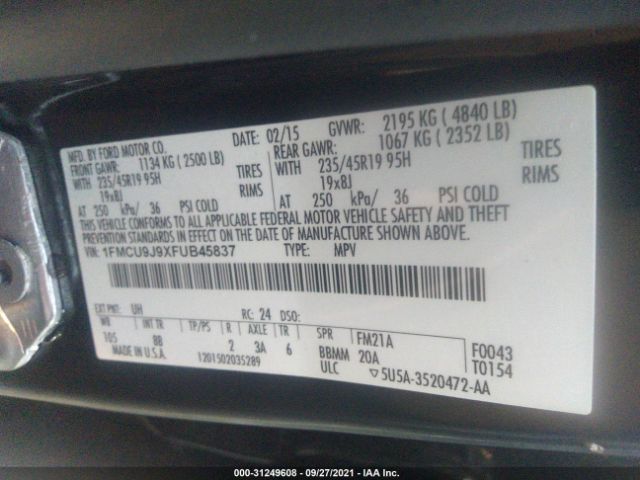 Photo 8 VIN: 1FMCU9J9XFUB45837 - FORD ESCAPE 