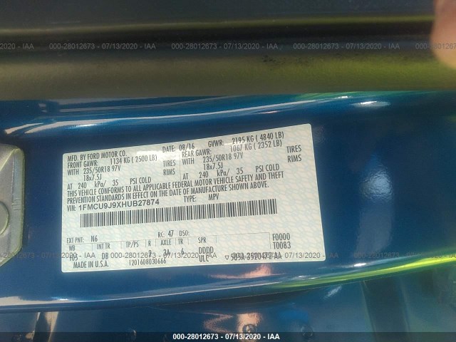 Photo 8 VIN: 1FMCU9J9XHUB27874 - FORD ESCAPE 