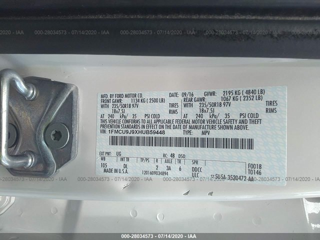 Photo 8 VIN: 1FMCU9J9XHUB59448 - FORD ESCAPE 