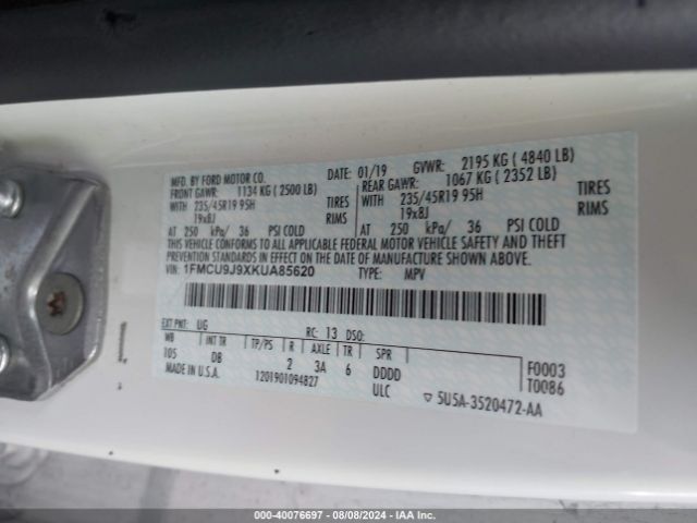 Photo 8 VIN: 1FMCU9J9XKUA85620 - FORD ESCAPE 