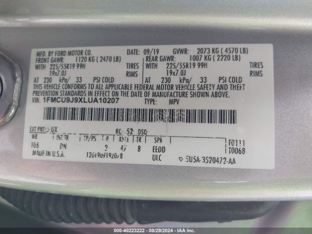 Photo 8 VIN: 1FMCU9J9XLUA10207 - FORD ESCAPE 