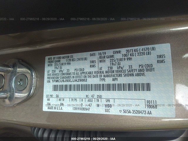 Photo 8 VIN: 1FMCU9J9XLUA29002 - FORD ESCAPE 