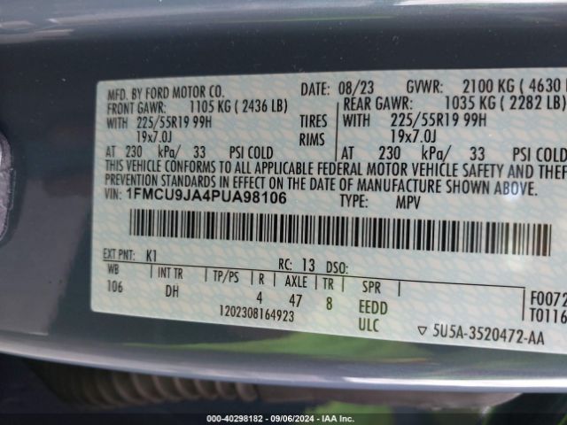 Photo 8 VIN: 1FMCU9JA4PUA98106 - FORD ESCAPE 