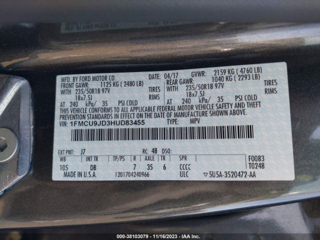 Photo 8 VIN: 1FMCU9JD3HUD83455 - FORD ESCAPE 