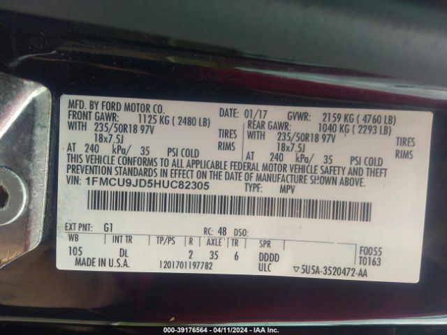 Photo 8 VIN: 1FMCU9JD5HUC82305 - FORD ESCAPE 