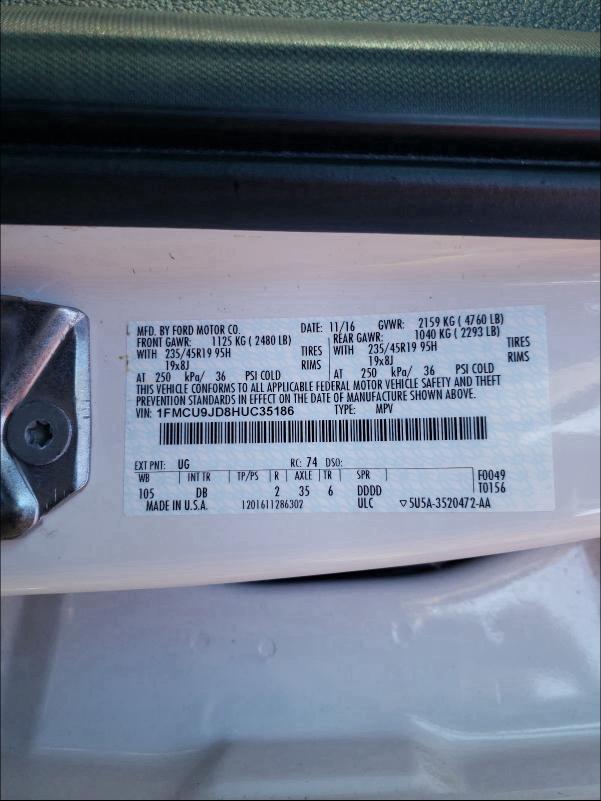 Photo 9 VIN: 1FMCU9JD8HUC35186 - FORD ESCAPE TIT 