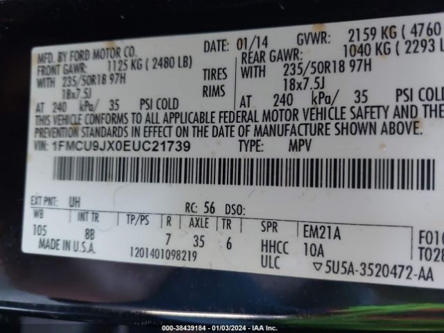 Photo 8 VIN: 1FMCU9JX0EUC21739 - FORD ESCAPE 