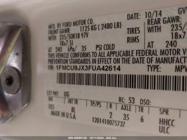 Photo 8 VIN: 1FMCU9JX3FUA42614 - FORD ESCAPE 