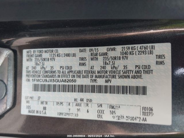 Photo 8 VIN: 1FMCU9JX5GUA82050 - FORD ESCAPE 