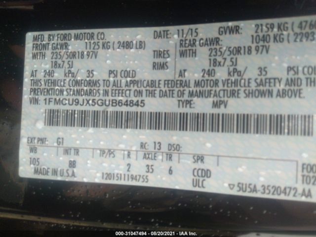 Photo 8 VIN: 1FMCU9JX5GUB64845 - FORD ESCAPE 