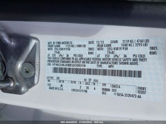 Photo 8 VIN: 1FMCU9JX8EUC05319 - FORD ESCAPE 