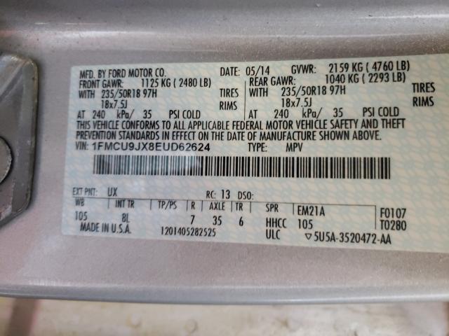 Photo 9 VIN: 1FMCU9JX8EUD62624 - FORD ESCAPE TIT 