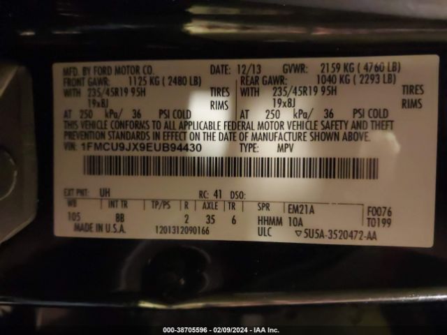 Photo 8 VIN: 1FMCU9JX9EUB94430 - FORD ESCAPE 