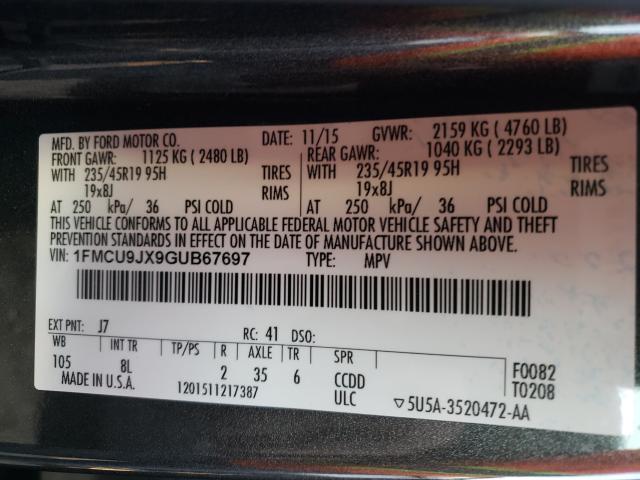 Photo 9 VIN: 1FMCU9JX9GUB67697 - FORD ESCAPE TIT 