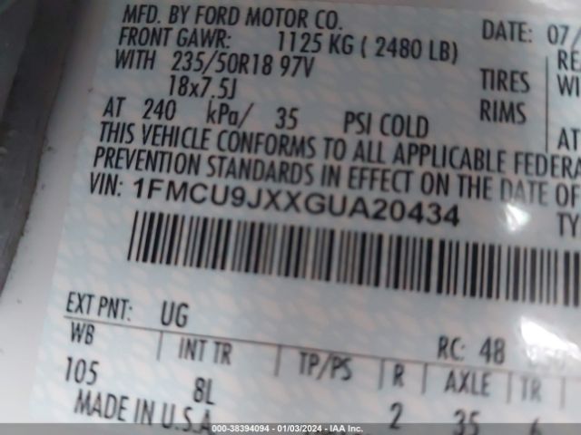 Photo 8 VIN: 1FMCU9JXXGUA20434 - FORD ESCAPE 