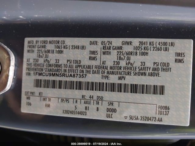 Photo 8 VIN: 1FMCU9MN5RUA87357 - FORD ESCAPE 