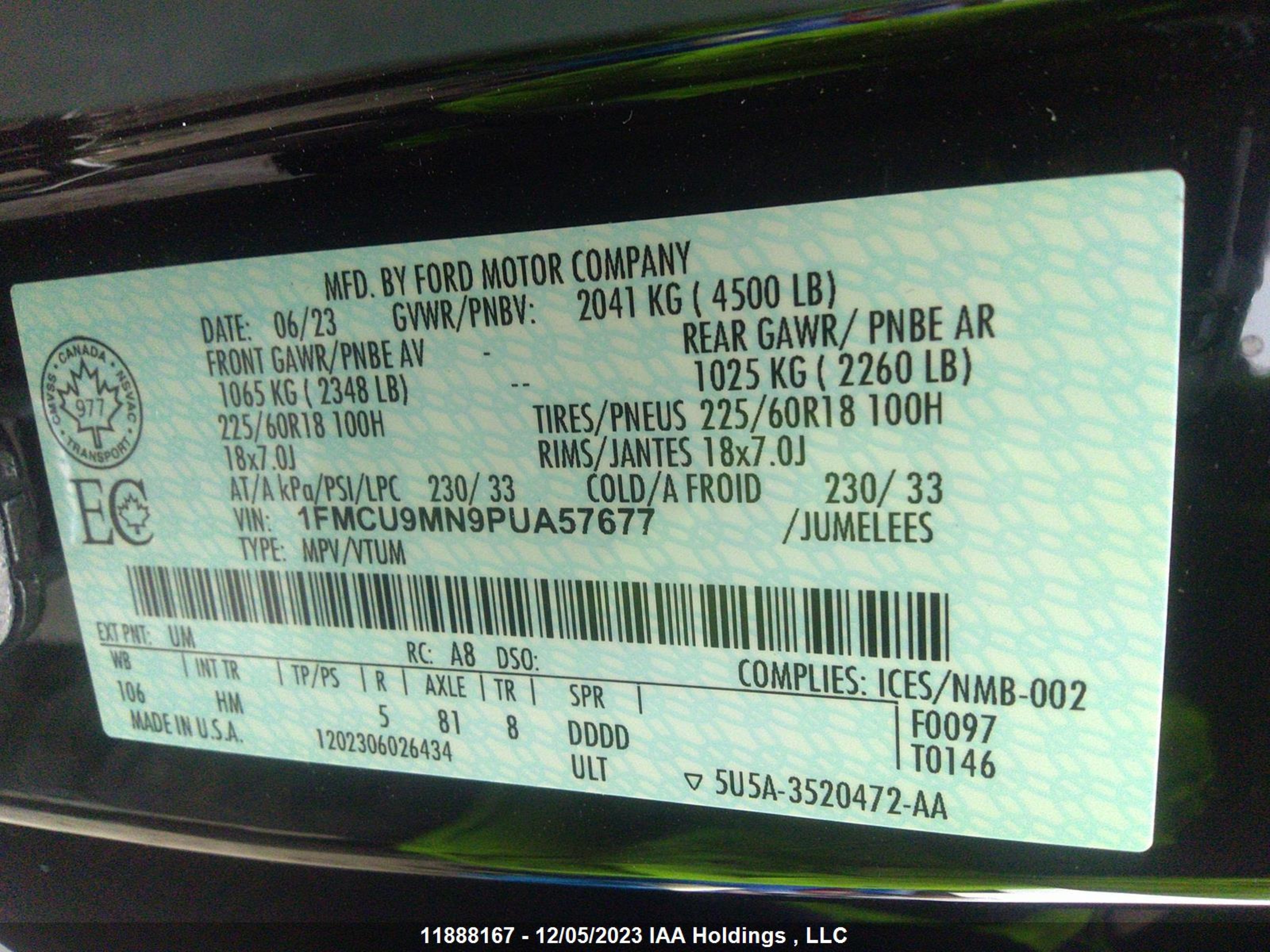 Photo 8 VIN: 1FMCU9MN9PUA57677 - FORD ESCAPE 