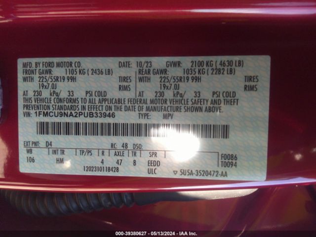 Photo 8 VIN: 1FMCU9NA2PUB33946 - FORD ESCAPE 