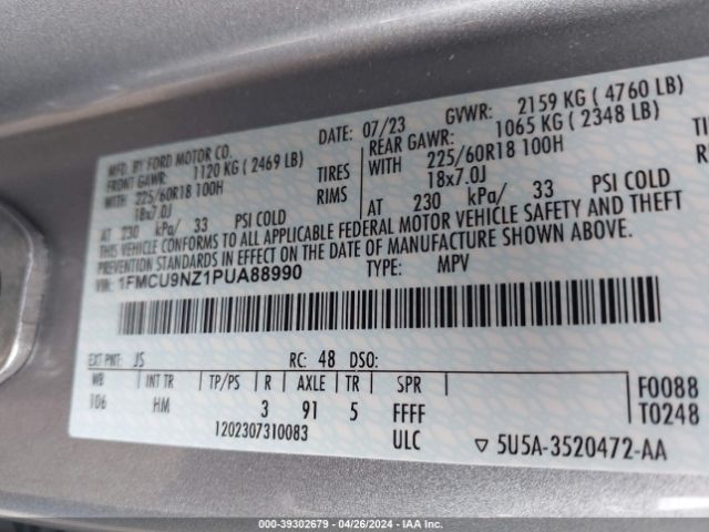 Photo 8 VIN: 1FMCU9NZ1PUA88990 - FORD ESCAPE 