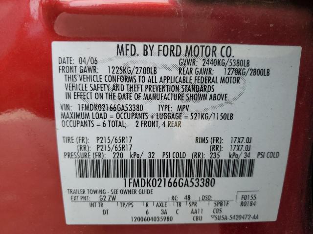 Photo 12 VIN: 1FMDK02166GA53380 - FORD FREESTYLE 