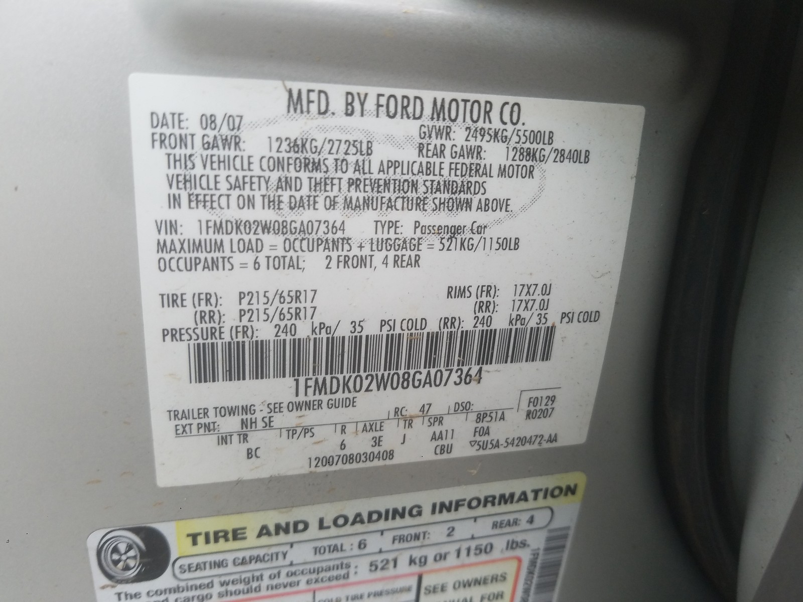 Photo 9 VIN: 1FMDK02W08GA07364 - FORD TAURUS X S 