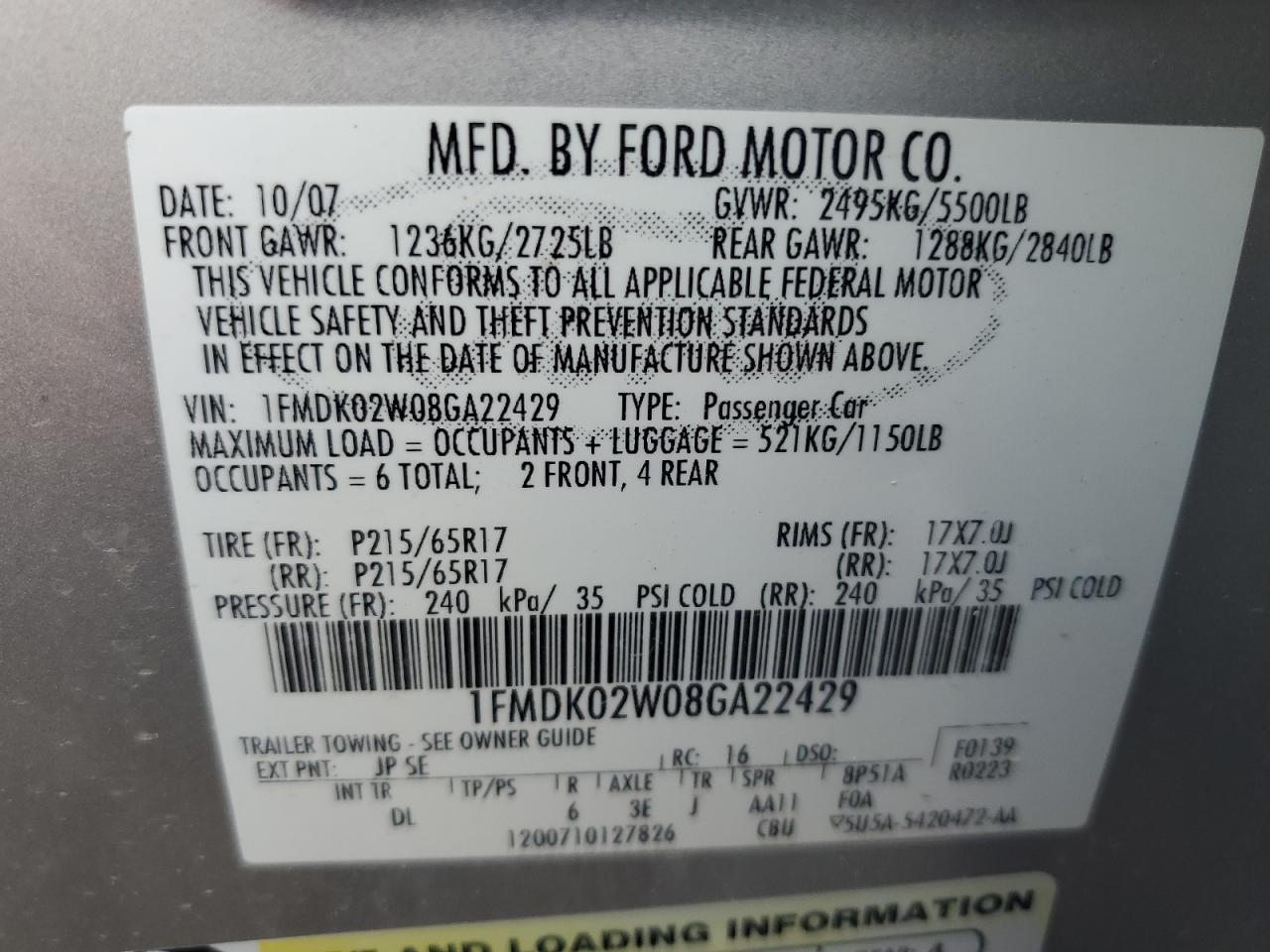 Photo 12 VIN: 1FMDK02W08GA22429 - FORD TAURUS 