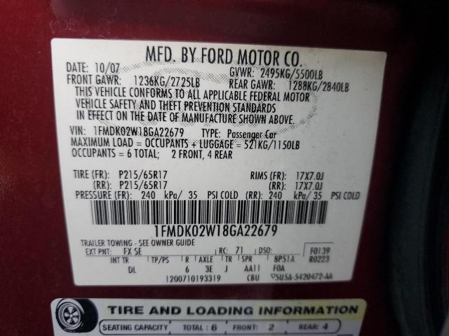 Photo 12 VIN: 1FMDK02W18GA22679 - FORD TAURUS X S 