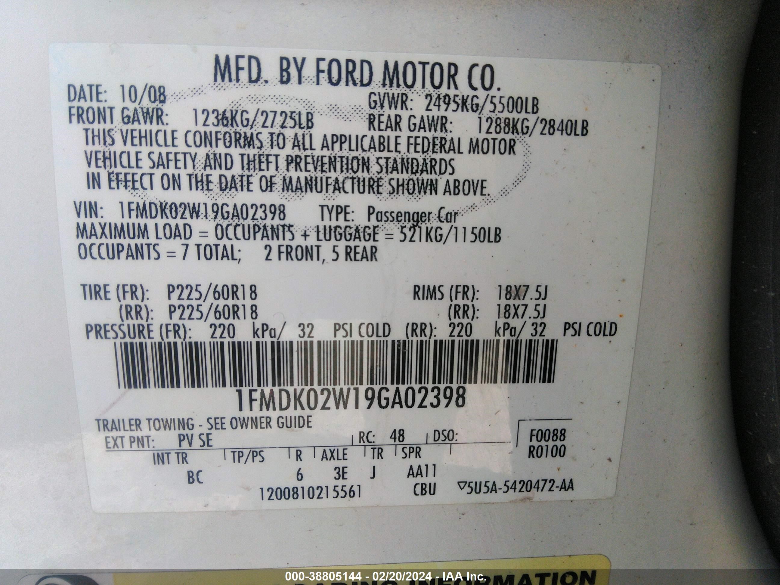 Photo 8 VIN: 1FMDK02W19GA02398 - FORD TAURUS X 