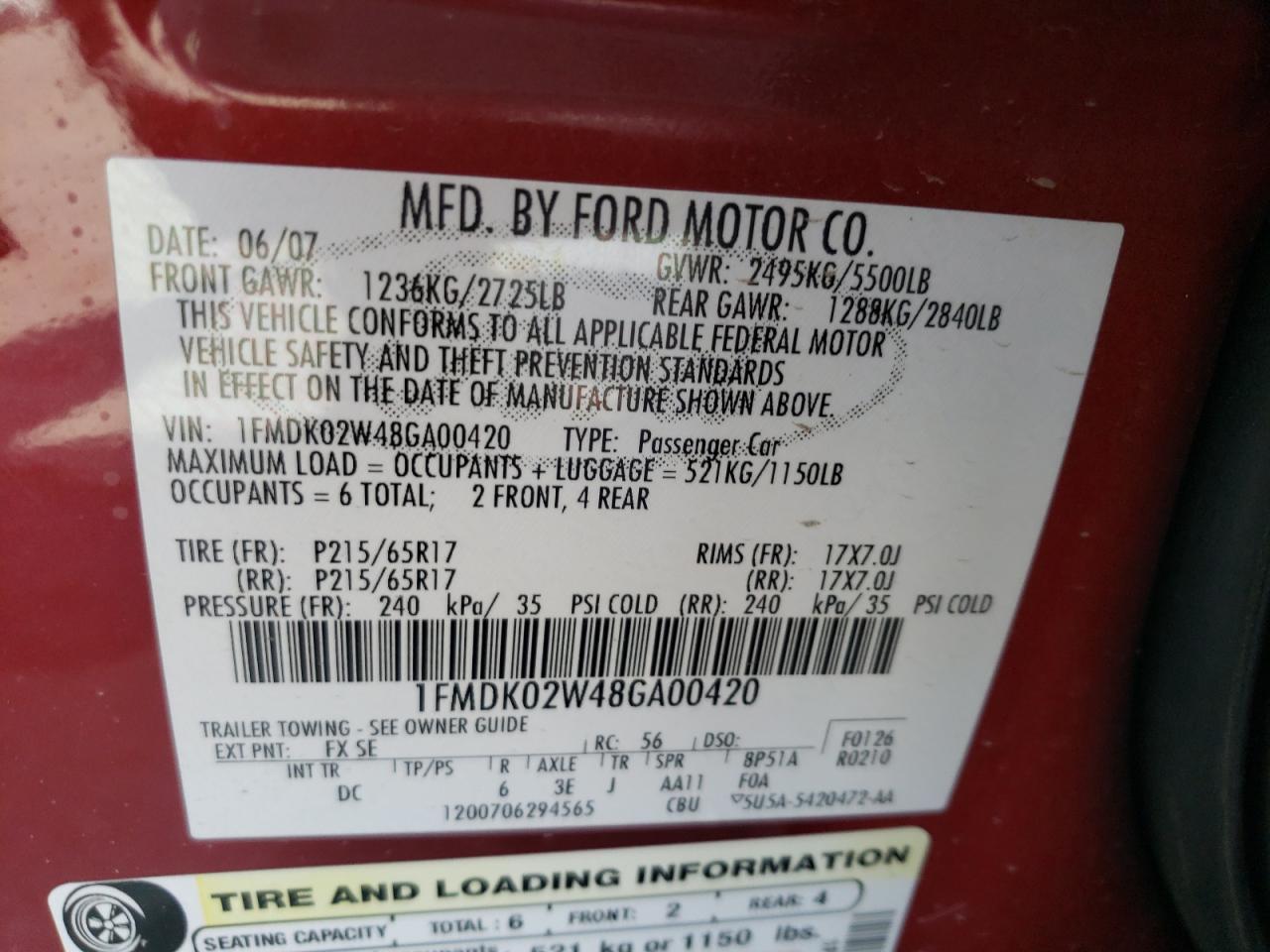 Photo 12 VIN: 1FMDK02W48GA00420 - FORD TAURUS 