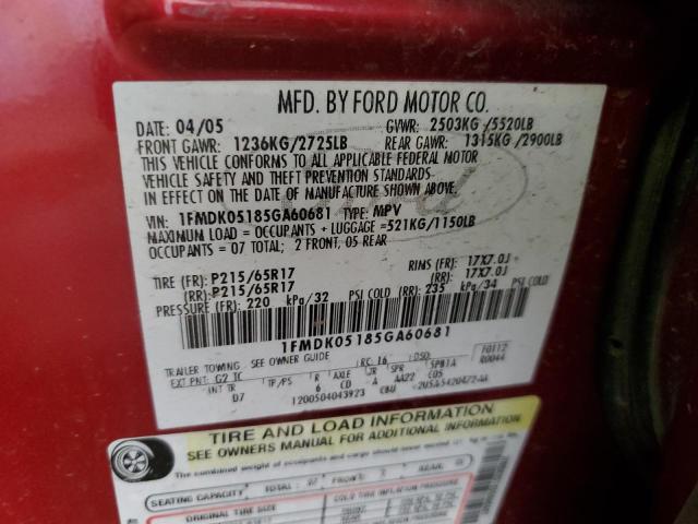 Photo 12 VIN: 1FMDK05185GA60681 - FORD FREESTYLE 