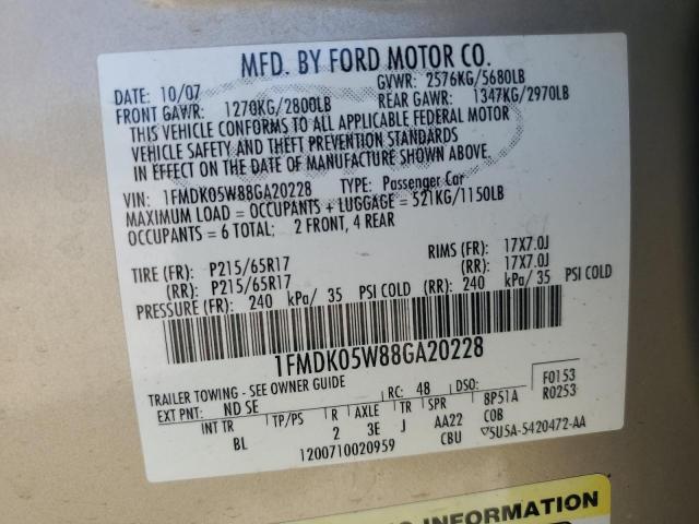 Photo 12 VIN: 1FMDK05W88GA20228 - FORD TAURUS X S 