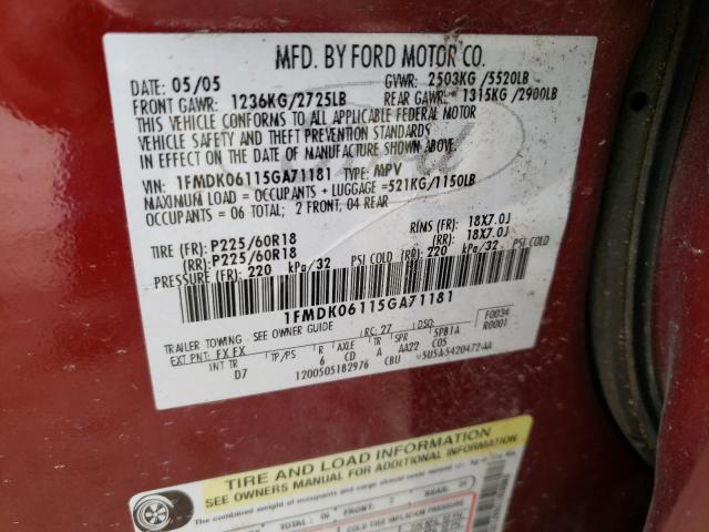 Photo 12 VIN: 1FMDK06115GA71181 - FORD FREESTYLE 