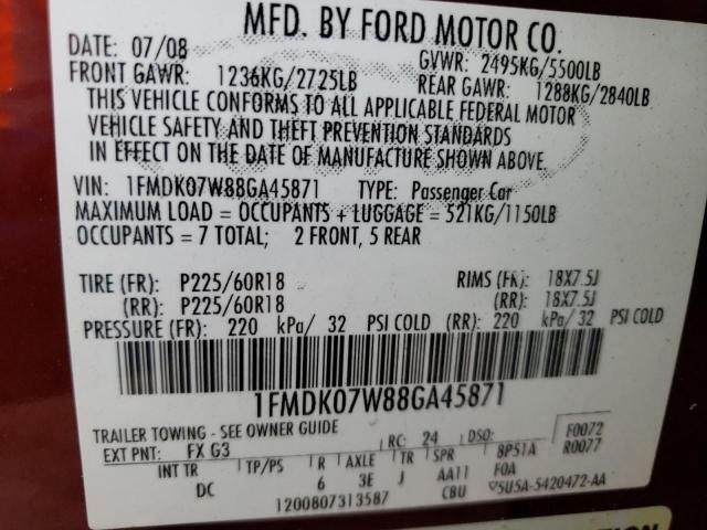 Photo 12 VIN: 1FMDK07W88GA45871 - FORD TAURUS 