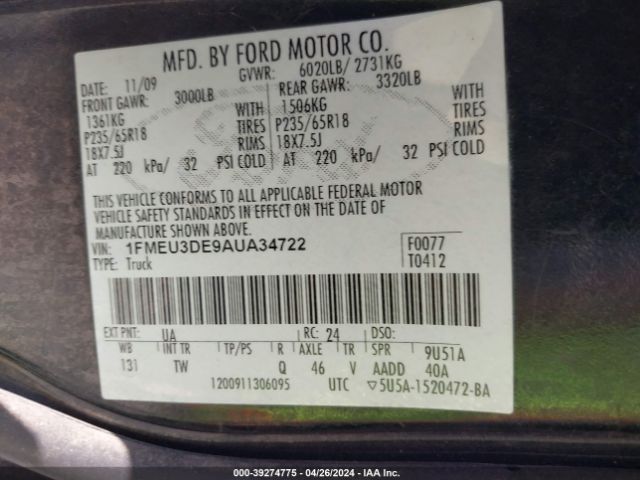 Photo 8 VIN: 1FMEU3DE9AUA34722 - FORD EXPLORER SPORT TRAC 