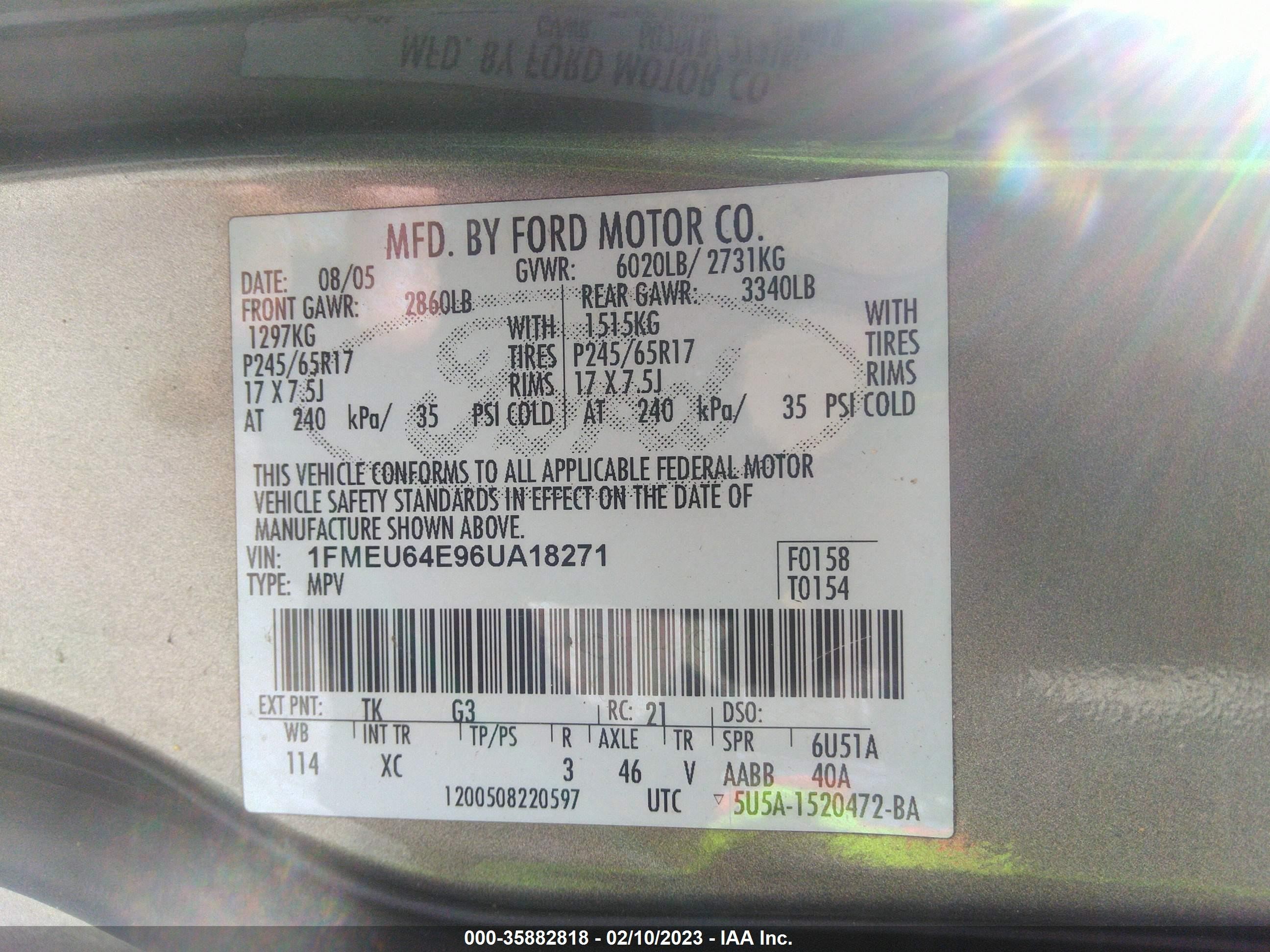 Photo 8 VIN: 1FMEU64E96UA18271 - FORD EXPLORER 