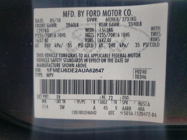 Photo 9 VIN: 1FMEU6DE2AUA62847 - FORD EXPLORER X 