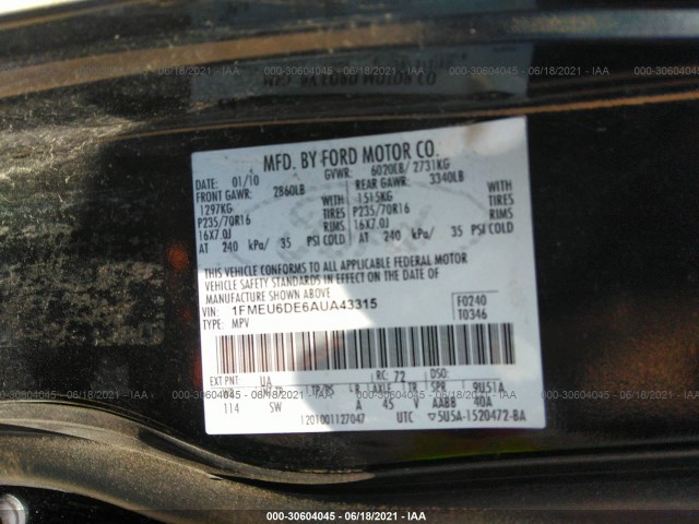 Photo 8 VIN: 1FMEU6DE6AUA43315 - FORD EXPLORER 