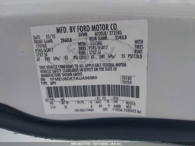 Photo 8 VIN: 1FMEU6DE7AUA56560 - FORD EXPLORER 