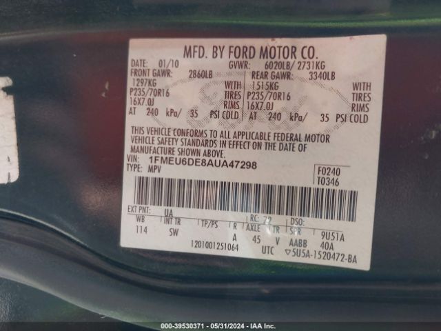 Photo 8 VIN: 1FMEU6DE8AUA47298 - FORD EXPLORER 