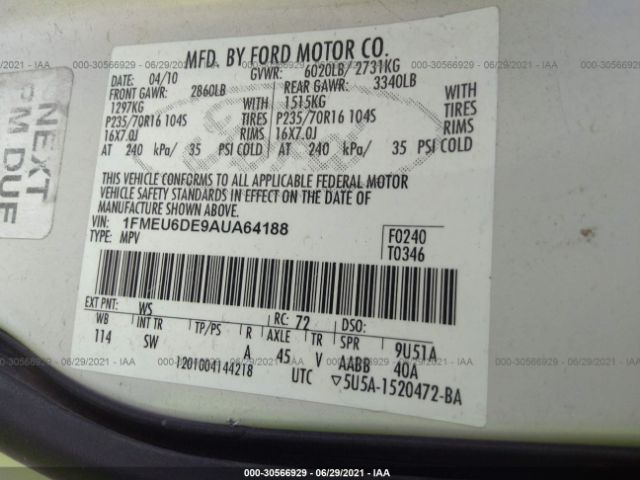 Photo 8 VIN: 1FMEU6DE9AUA64188 - FORD EXPLORER 