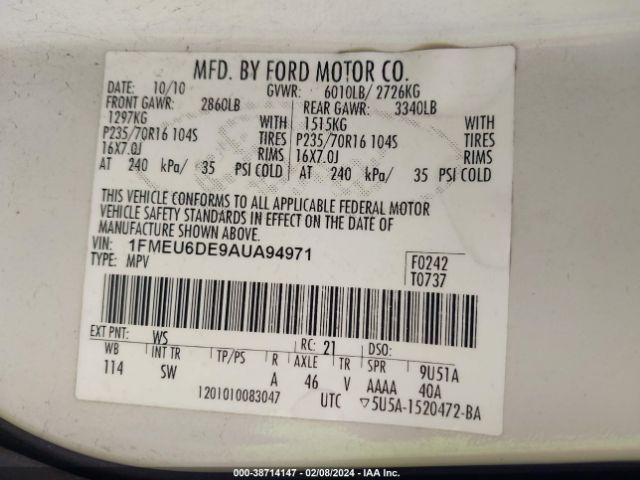 Photo 8 VIN: 1FMEU6DE9AUA94971 - FORD EXPLORER 