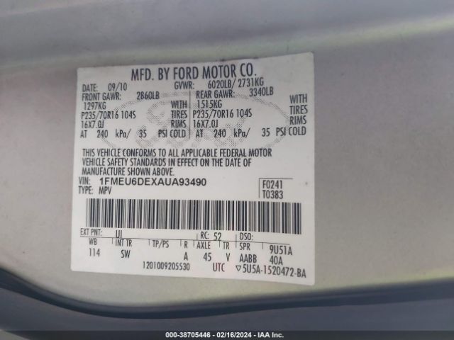 Photo 8 VIN: 1FMEU6DEXAUA93490 - FORD EXPLORER 