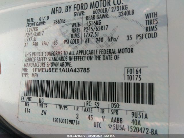 Photo 8 VIN: 1FMEU6EE1AUA43785 - FORD EXPLORER 