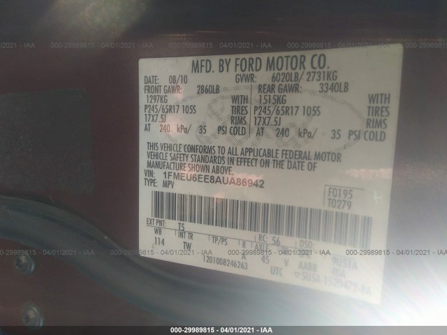 Photo 8 VIN: 1FMEU6EE8AUA86942 - FORD EXPLORER 