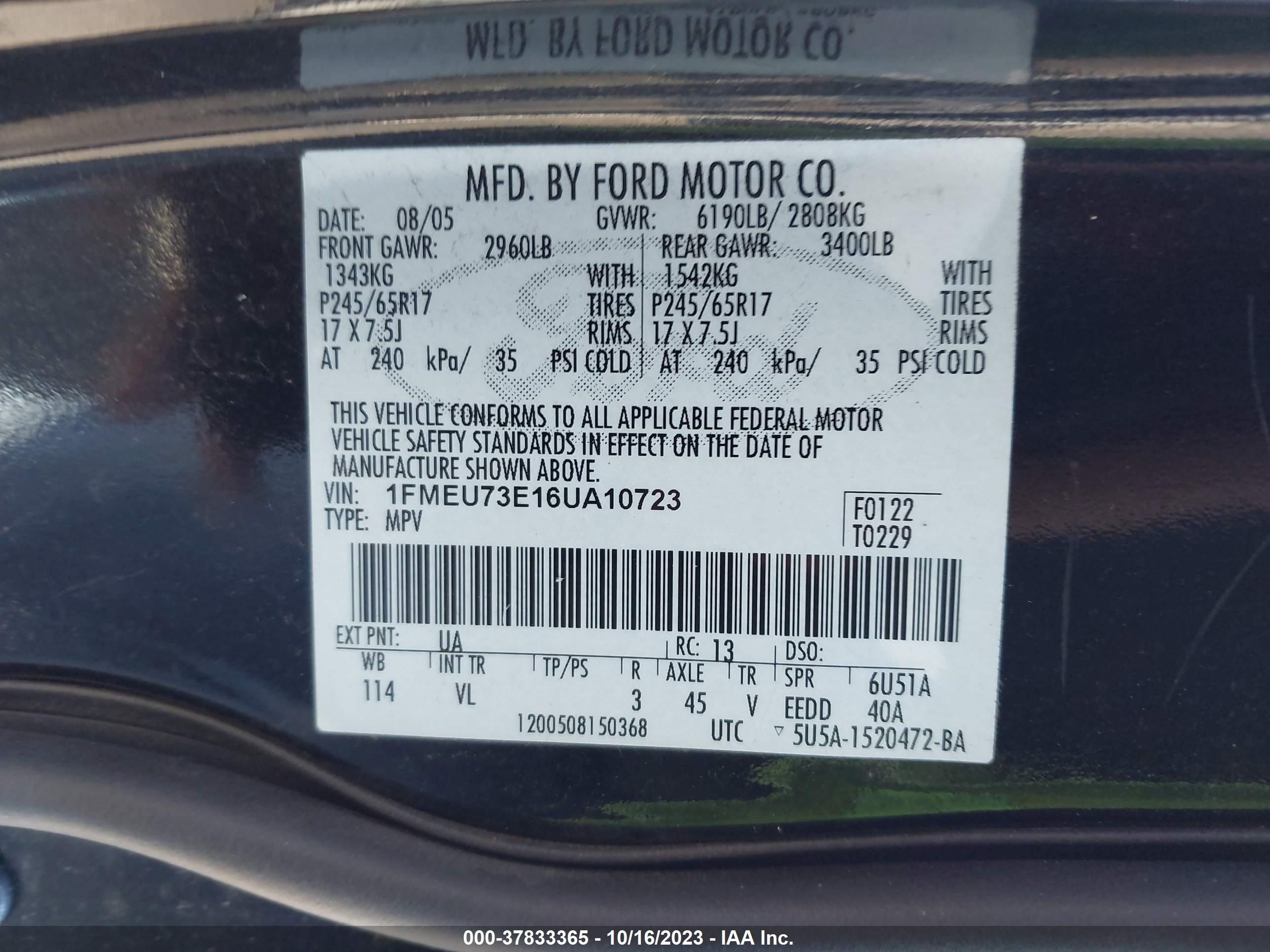 Photo 8 VIN: 1FMEU73E16UA10723 - FORD EXPLORER 