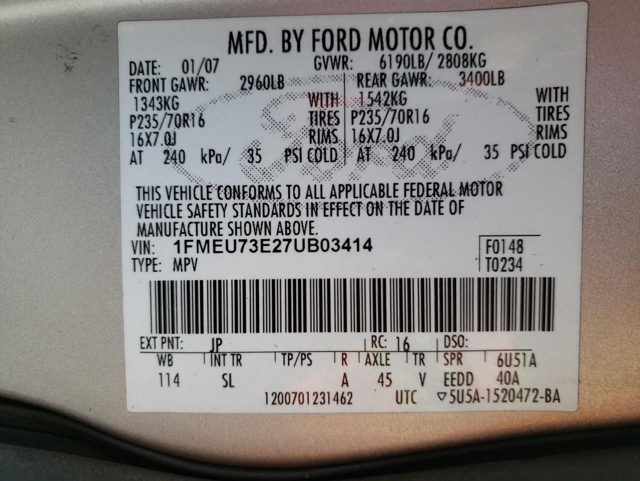 Photo 12 VIN: 1FMEU73E27UB03414 - FORD EXPLORER 