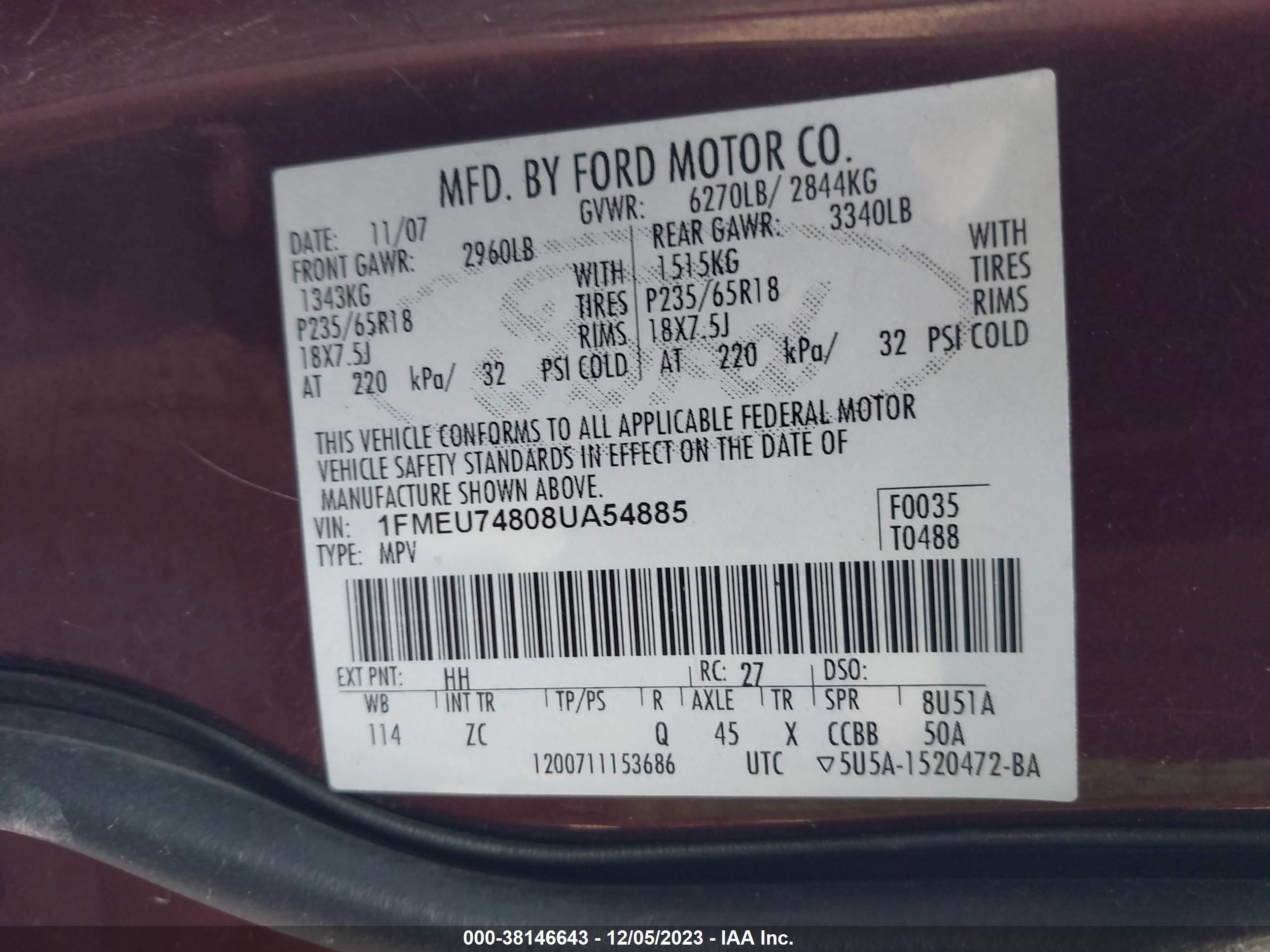 Photo 8 VIN: 1FMEU74808UA54885 - FORD EXPLORER 