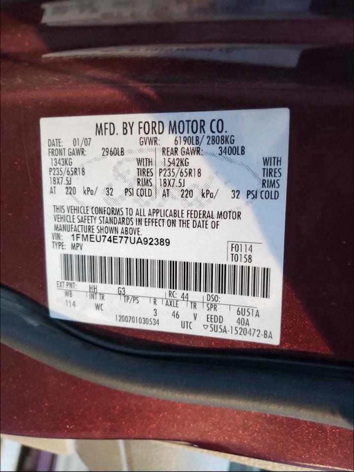 Photo 9 VIN: 1FMEU74E77UA92389 - FORD EXPLORER E 